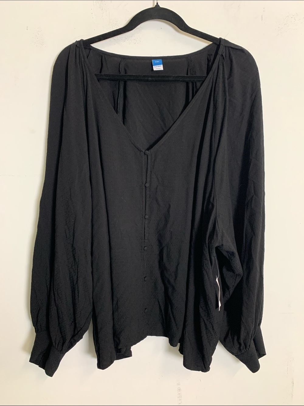 Old Navy Black Button-Front Balloon Sleeve Top